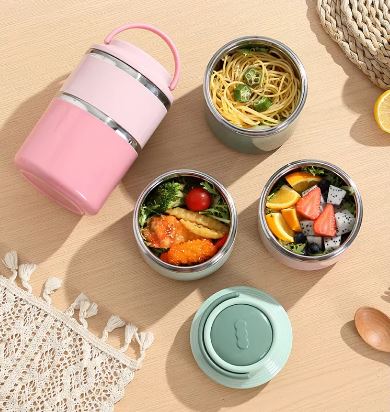 2-Tier Insulated Stainless Steel Lunch Box – Leakproof Stackable Bento Box Tiffin Container for Office, School & Travel (Blue, Pink, Green)