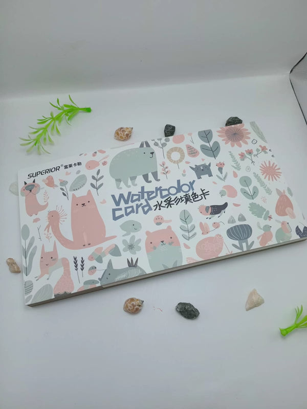 Superior Portable Watercolor Painting Kit - 12 Vibrant Colors & 20 Coloring Cards