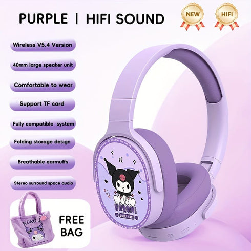 Sanrio Kids Wireless Headphones Set with Plush Bag & Gift Box – Bluetooth 5.4 HiFi Sound