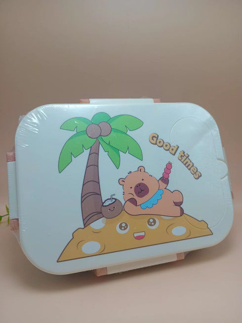 Cute Bento Lunch Box for Kids | 2-Compartment Leakproof Food Container with Spoon