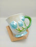 3D Relief Tulip Ceramic Coffee Mug – Elegant Hand-Painted Floral Tea Cup with Scalloped Rim