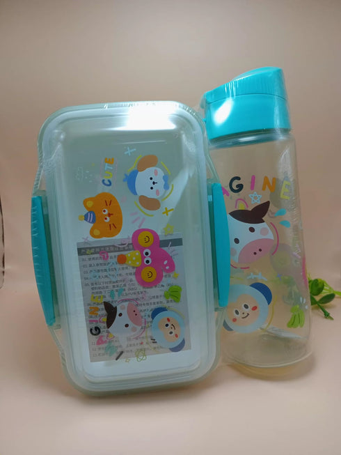 Cute Cartoon Kids Lunch Box with Water Bottle Set – BPA-Free Modular Bento Food Container