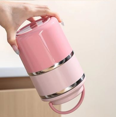 2-Tier Insulated Stainless Steel Lunch Box – Leakproof Stackable Bento Box Tiffin Container for Office, School & Travel (Blue, Pink, Green)