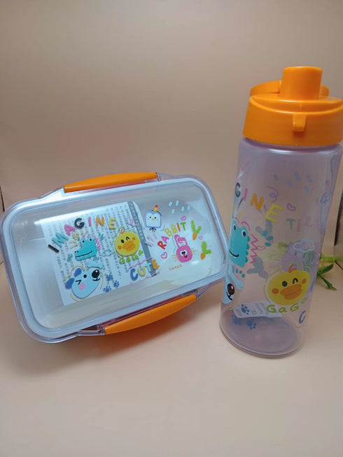 Cute Cartoon Kids Lunch Box with Water Bottle Set – BPA-Free Modular Bento Food Container