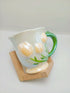 3D Relief Tulip Ceramic Coffee Mug – Elegant Hand-Painted Floral Tea Cup with Scalloped Rim