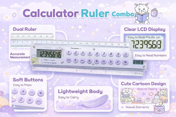 Multi-Function 20cm Ruler with Digital Calculator - Portable & Slim Design
