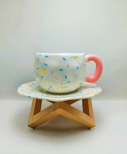 Heart & Flower Ceramic Mug and Saucer Set