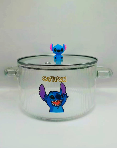 Stitch Glass Ramen Bowl with Lid and Handles