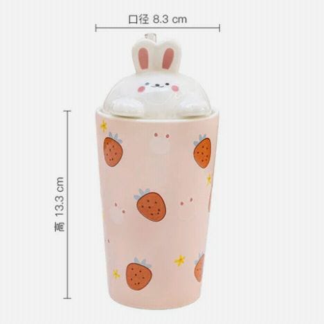 Kawaii Bunny Ceramic Mug with 3D Rabbit Lid & Straw | Cute Pastel Coffee Cup