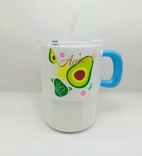 Kawaii Fruit Tumbler – Ceramic Mug with Lid & Glass Straw