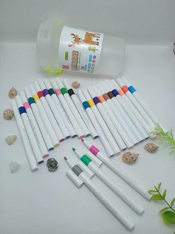 24-Color Acrylic Paint Marker Set - Professional Waterproof Markers for Kids & Adults