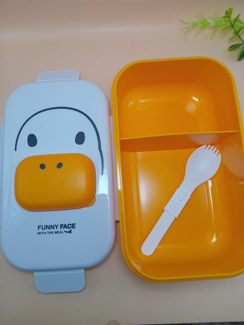 Cute Animal Bento Lunch Box with Sauce Compartment (1100ml) – Leakproof 2-Compartment Kids Food Container with Spoon