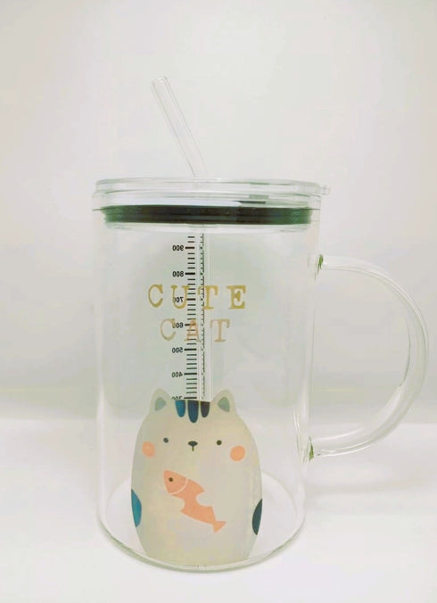 Leak-Proof Borosilicate Glass Tumbler with Handle & Straw