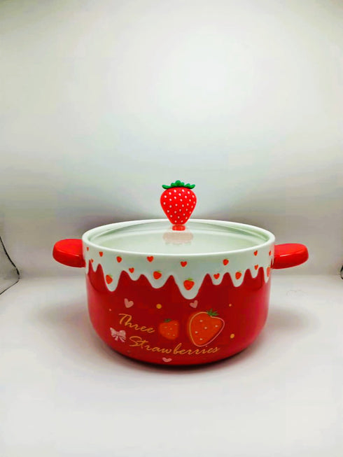 Kawaii Fruit Ceramic Ramen Bowl with Lid & Handles| 1000ml Soup & Noodle Pot