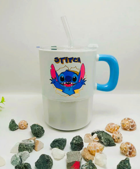 Stitch Ceramic Mug with Lid & Reusable Straw