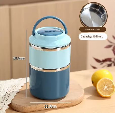 2-Tier Insulated Stainless Steel Lunch Box – Leakproof Stackable Bento Box Tiffin Container for Office, School & Travel (Blue, Pink, Green)