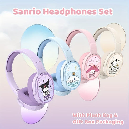 Sanrio Kids Wireless Headphones Set with Plush Bag & Gift Box – Bluetooth 5.4 HiFi Sound