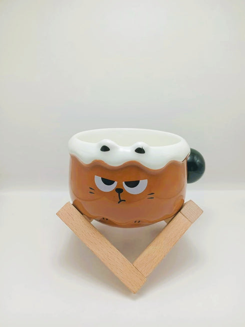 Kawaii Stackable Cat Ceramic Mugs – 400ml Hand-Painted Expression Coffee Cups with Ball Handle