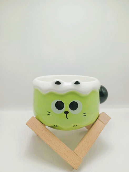 Kawaii Stackable Cat Ceramic Mugs – 400ml Hand-Painted Expression Coffee Cups with Ball Handle