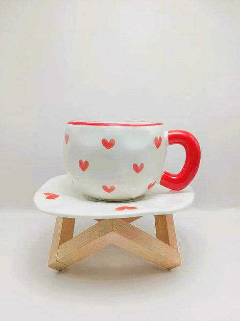 Artisan Flower Mug with Saucer | Unique Ceramic Tea Set