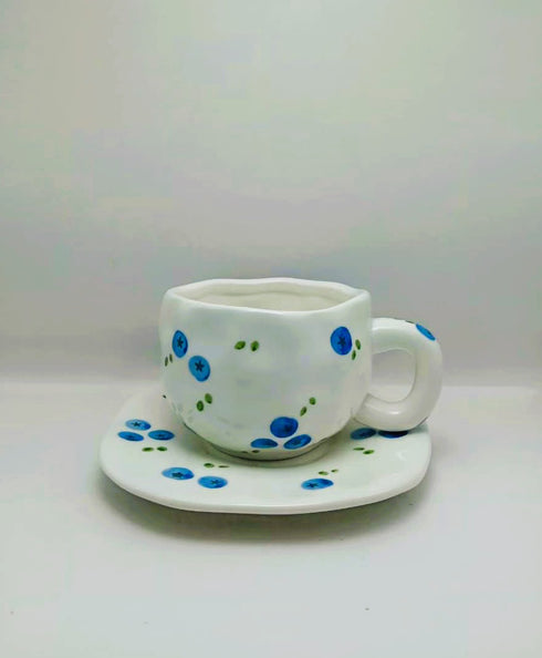 Blueberry Ceramic Coffee Cup & Saucer Set