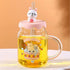 Cute Cartoon Animal Glass Mug with Silicone Lid & Straw | 600ml Borosilicate Glass Cup