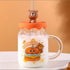 Cute Cartoon Animal Glass Mug with Silicone Lid & Straw | 600ml Borosilicate Glass Cup