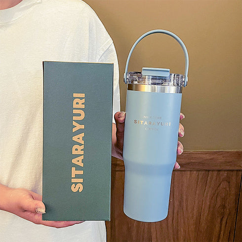 SITARAYURI Leak-Proof Insulated Stainless Steel Tumbler with Dual-Lid & Handle 900ml