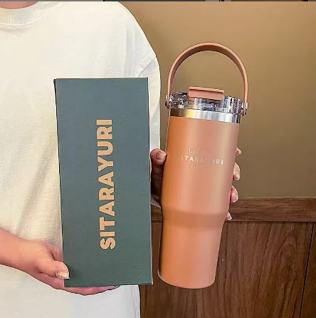SITARAYURI Leak-Proof Insulated Stainless Steel Tumbler with Dual-Lid & Handle 900ml