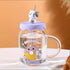 Cute Cartoon Animal Glass Mug with Silicone Lid & Straw | 600ml Borosilicate Glass Cup