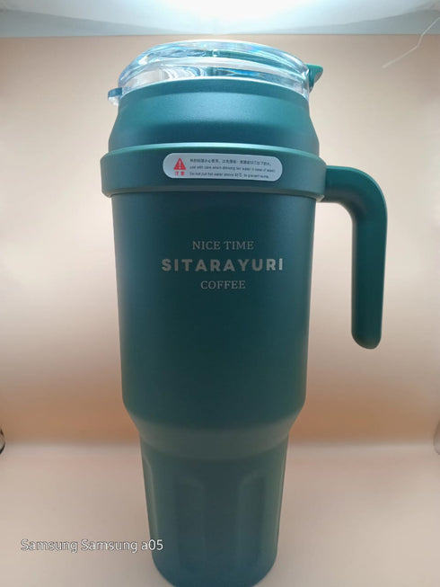 SITARAYURI 1.4liter Insulated Stainless Steel Tumbler with Handle & Straw – Leak-Proof Travel Mug for Hot & Cold Drinks