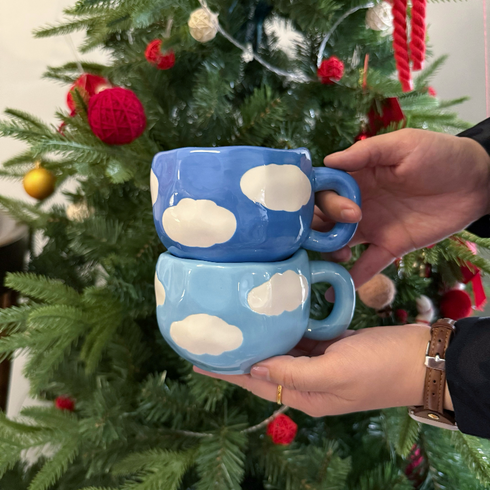 Blue Sky & White Cloud Coffee Mug with Saucer