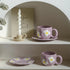 Flower Ceramic Mug with Matching Saucer – Purple Floral Tea Cup