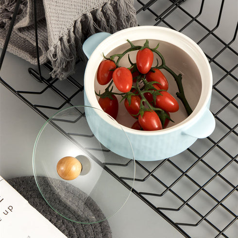 Nordic Pastel Ceramic Soup Bowl with Glass Lid