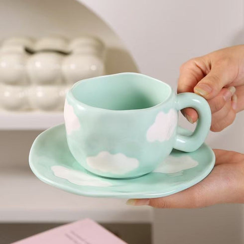 Cute Ceramic Cloud Coffee Cup with Saucer