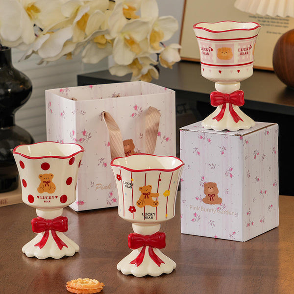 Lucky Bear Bow Goblet – Ceramic Dessert & Coffee Cup