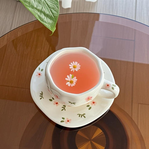 Floral Ceramic Coffee Cup & Saucer Set