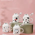 Modern 3D Cow Pattern Ceramic Mug with Lid and Glass Straw