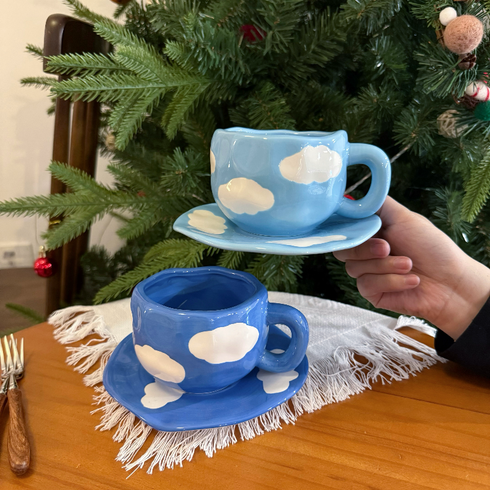 Blue Sky & White Cloud Coffee Mug with Saucer