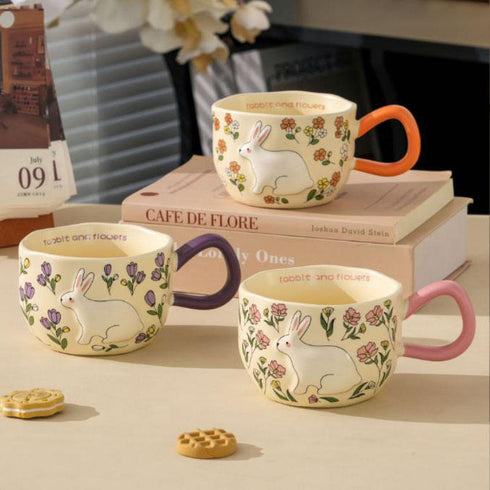 3D Embossed Rabbit Ceramic Coffee Mug