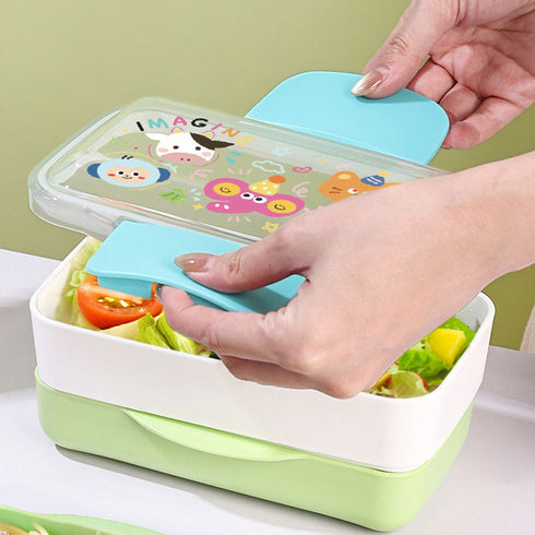 Cute Cartoon Kids Lunch Box with Water Bottle Set – BPA-Free Modular Bento Food Container