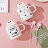 Modern 3D Cow Pattern Ceramic Mug with Lid and Glass Straw