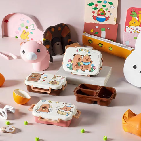 Kawaii Bento Box | Leak-Proof 2-Grid Portable Kids Lunch Box with Snap-On Lid