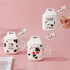 Modern 3D Cow Pattern Ceramic Mug with Lid and Glass Straw