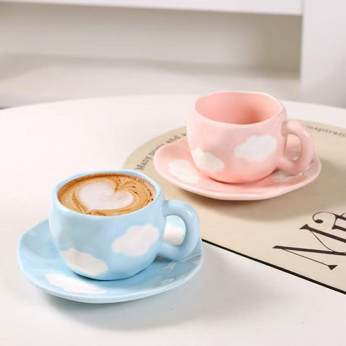 Cute Ceramic Cloud Coffee Cup with Saucer