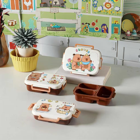 Kawaii Bento Box | Leak-Proof 2-Grid Portable Kids Lunch Box with Snap-On Lid