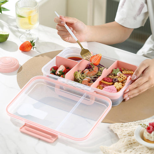 Portable Kids Bento Box Lunch Box with Top Handle – 100% BPA-Free Leakproof School Lunch Container with Matching Sauce Cup