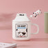 Modern 3D Cow Pattern Ceramic Mug with Lid and Glass Straw