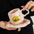 Aesthetic Floral Ceramic Mug & Saucer Set with Gold Spoon