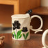3D Relief Tulip Ceramic Mug Set with Lid and Floral Spoon – Vintage Handmade Coffee Cup